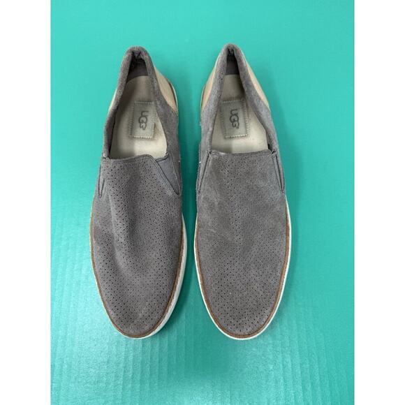 UGG Adley Perf Slip-On Sneaker Suede Women’s 10 Perforated Leather Upper Taupe - Picture 1 of 5